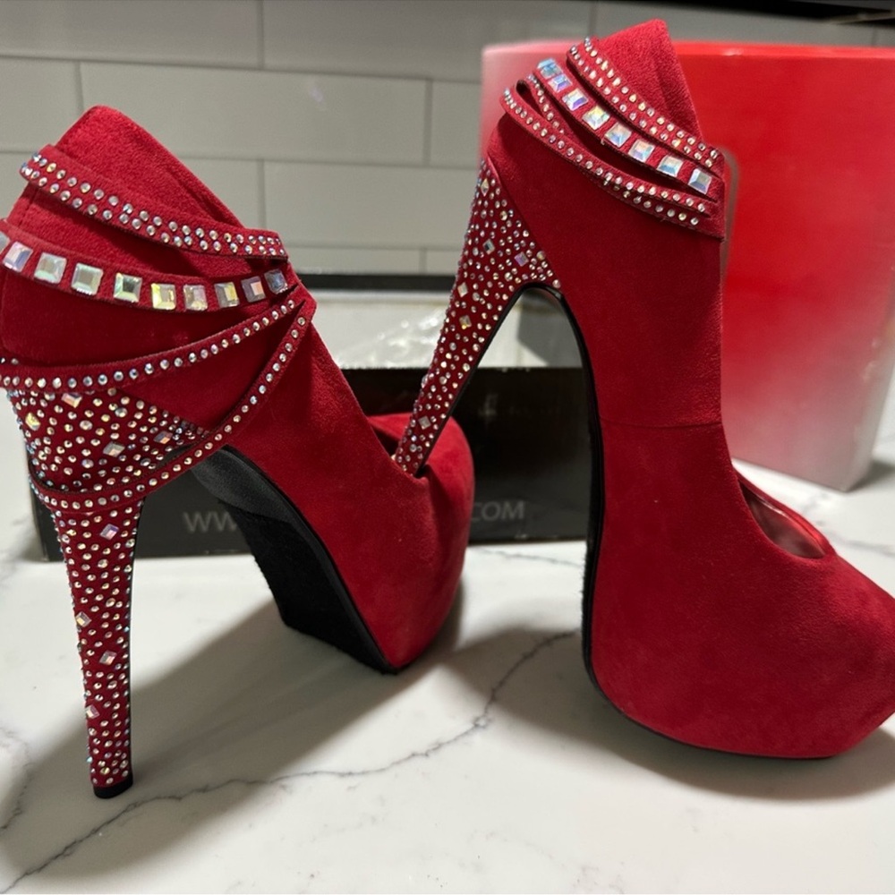Speed Limit 98 Red Rhinestone Heels - Picture 2 of 4